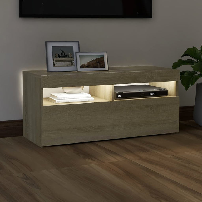 Tv-meubel met LED-verlichting 90x35x40 cm sonoma eikenkleurig MeubelReus