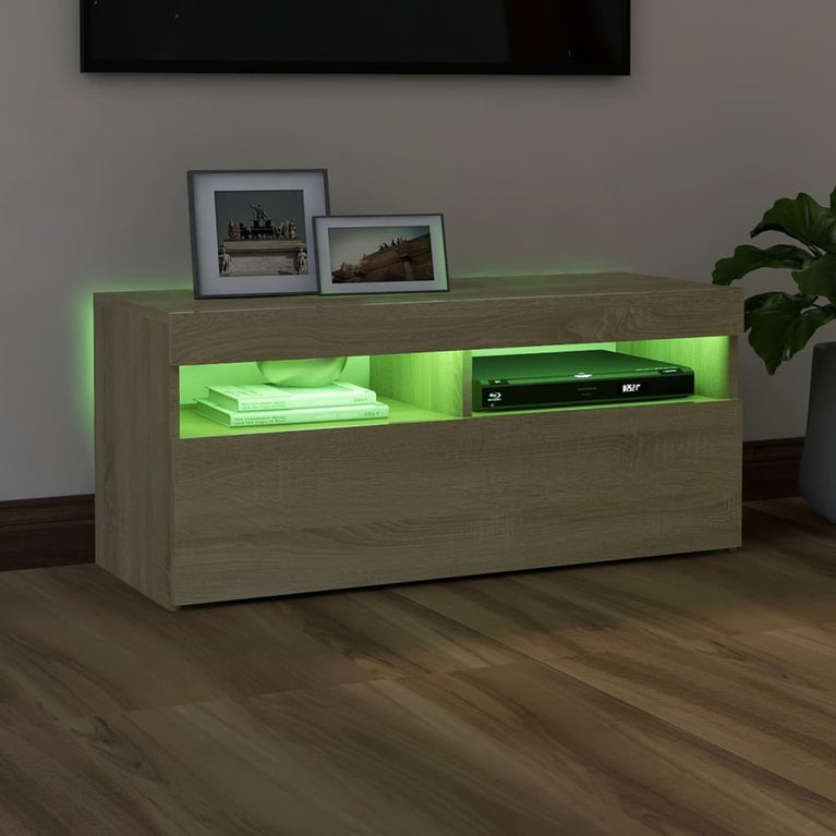 Tv-meubel met LED-verlichting 90x35x40 cm sonoma eikenkleurig MeubelReus