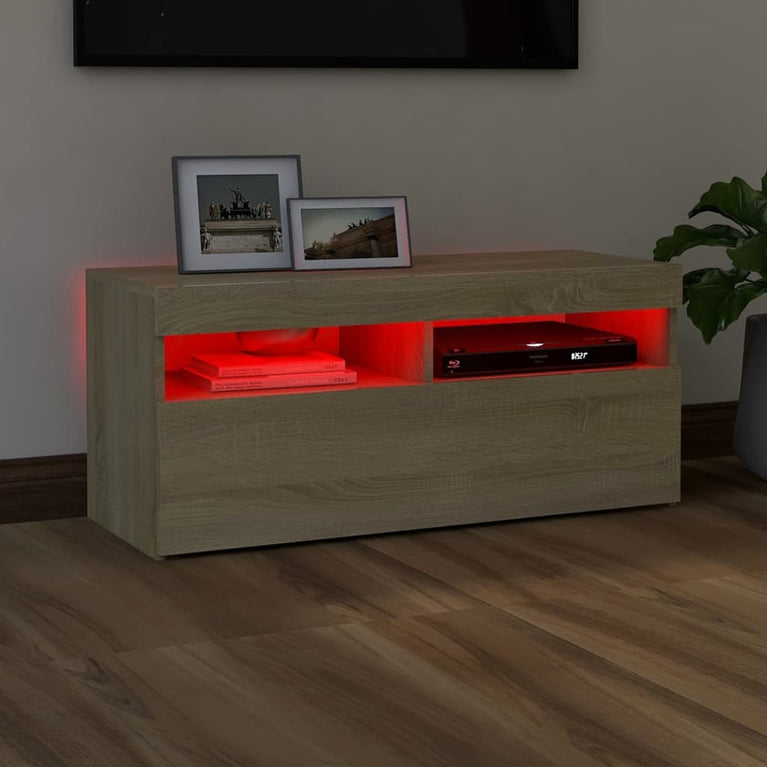 Tv-meubel met LED-verlichting 90x35x40 cm sonoma eikenkleurig MeubelReus
