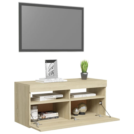Tv-meubel met LED-verlichting 90x35x40 cm sonoma eikenkleurig MeubelReus