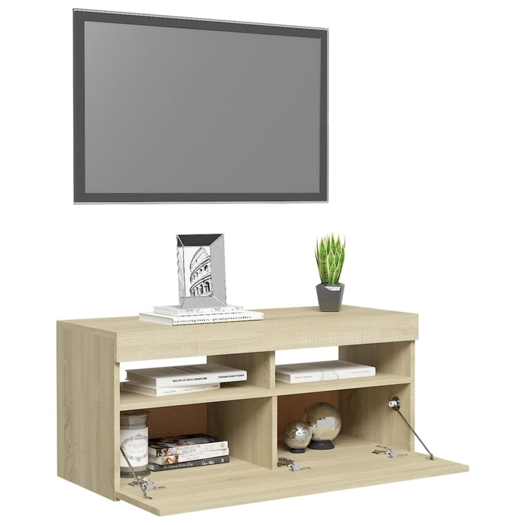 Tv-meubel met LED-verlichting 90x35x40 cm sonoma eikenkleurig MeubelReus