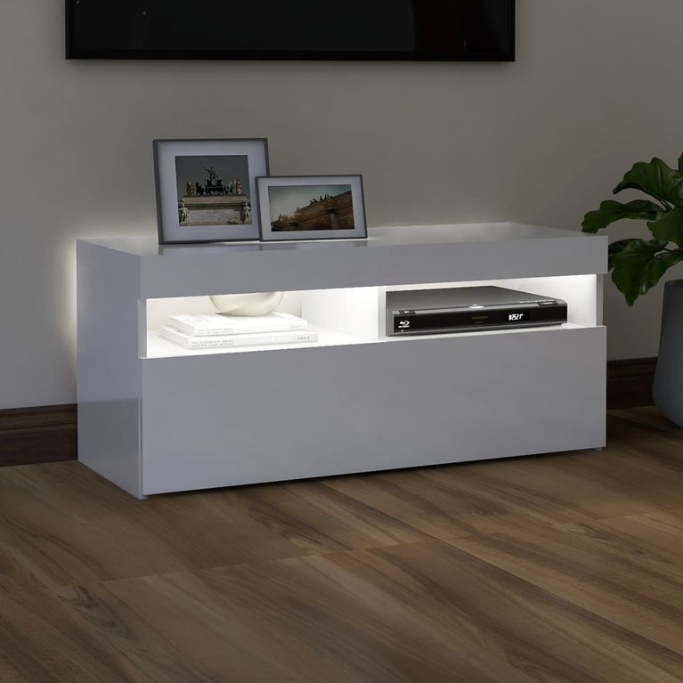 Tv-meubel met LED-verlichting 90x35x40 cm hoogglans wit MeubelReus