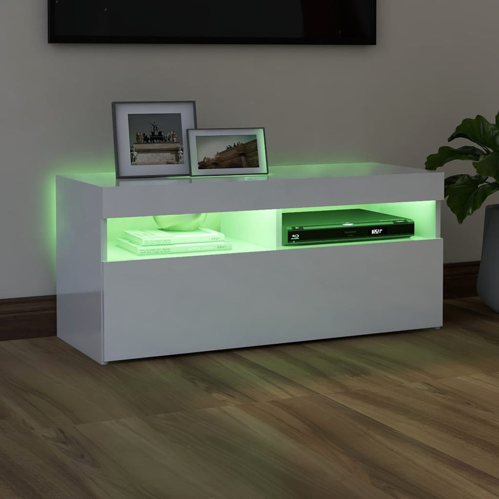 Tv-meubel met LED-verlichting 90x35x40 cm hoogglans wit MeubelReus