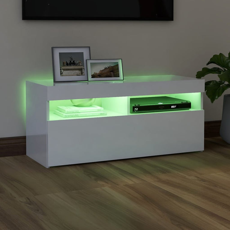 Tv-meubel met LED-verlichting 90x35x40 cm hoogglans wit MeubelReus