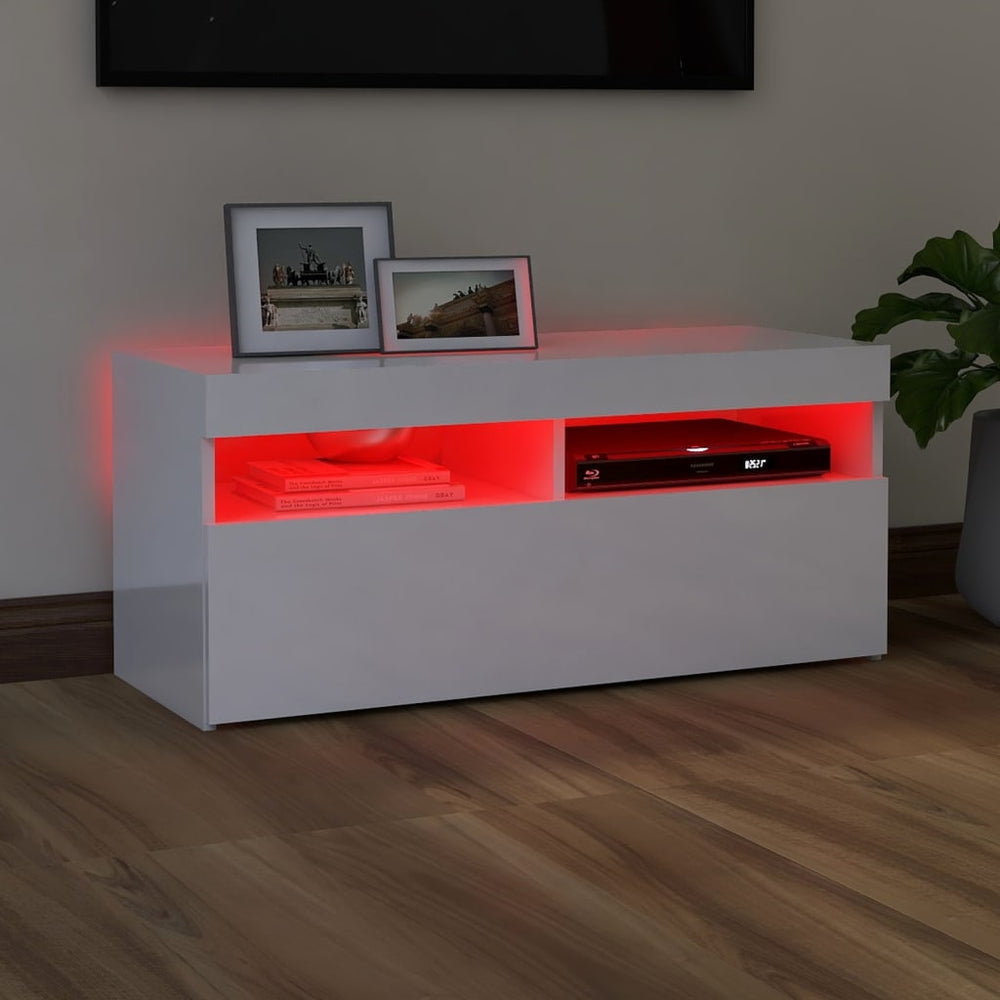 Tv-meubel met LED-verlichting 90x35x40 cm hoogglans wit MeubelReus