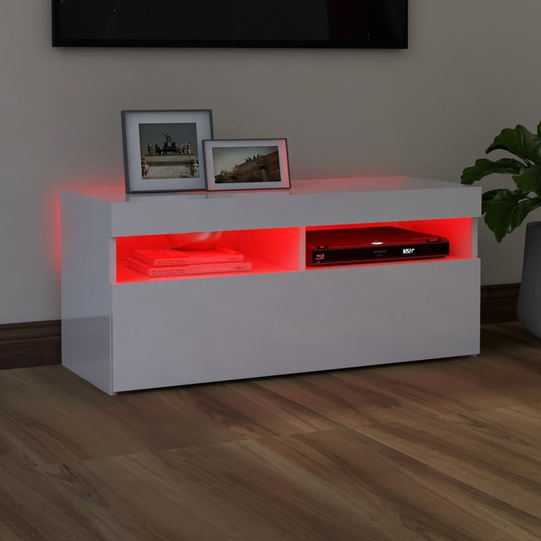 Tv-meubel met LED-verlichting 90x35x40 cm hoogglans wit MeubelReus