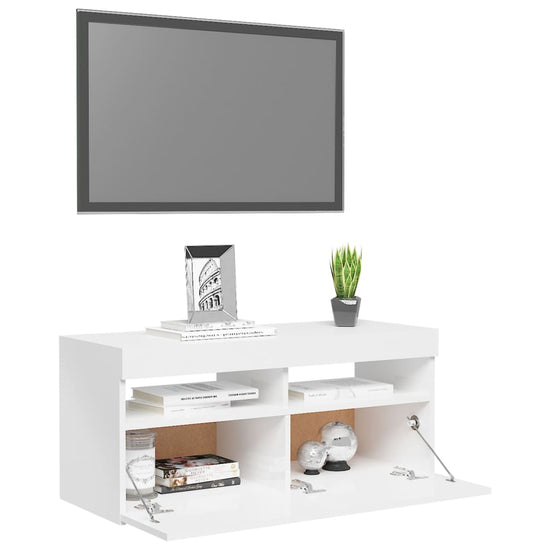 Tv-meubel met LED-verlichting 90x35x40 cm hoogglans wit MeubelReus