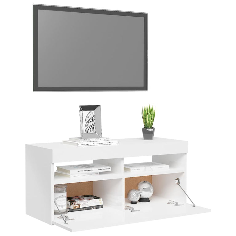 Tv-meubel met LED-verlichting 90x35x40 cm hoogglans wit MeubelReus