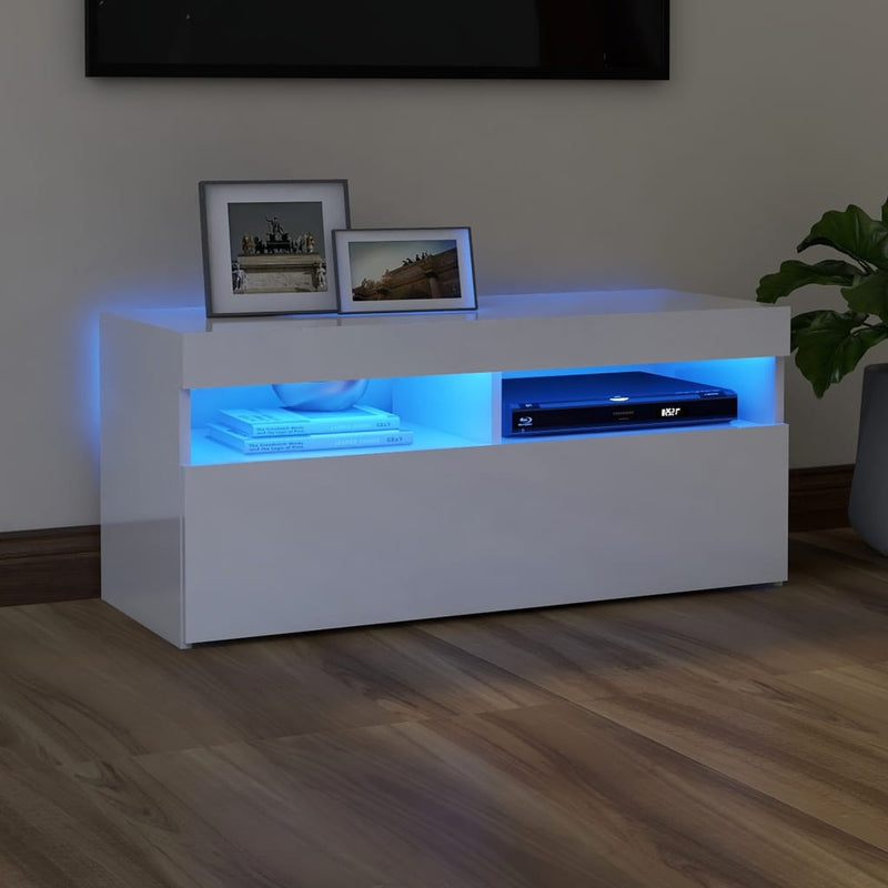 Tv-meubel met LED-verlichting 90x35x40 cm hoogglans wit MeubelReus