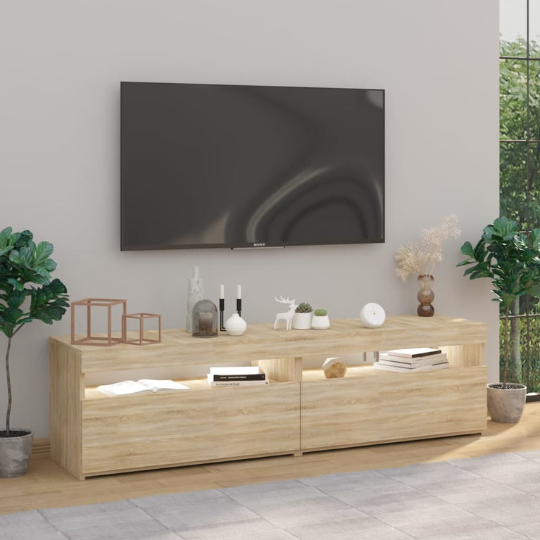 Tv-meubelen 2 st met LED-verlichting 75x35x40 cm sonoma eiken MeubelReus