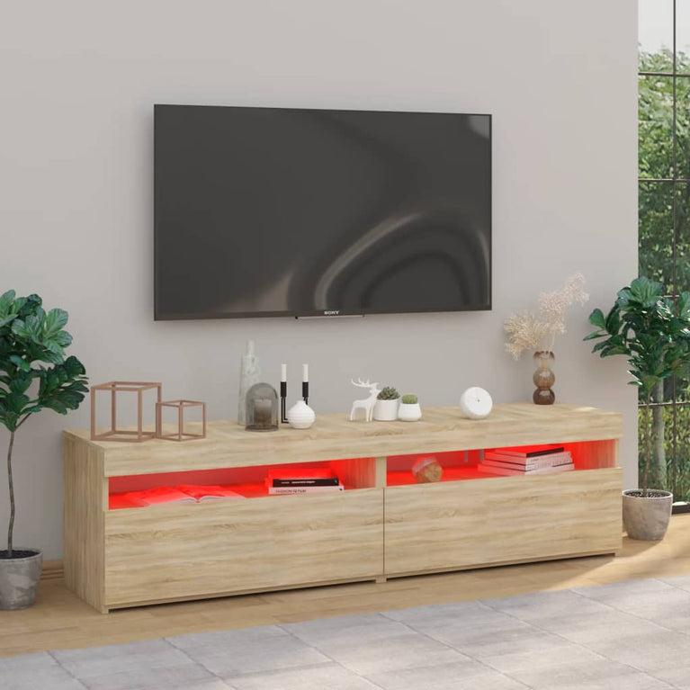 Tv-meubelen 2 st met LED-verlichting 75x35x40 cm sonoma eiken MeubelReus