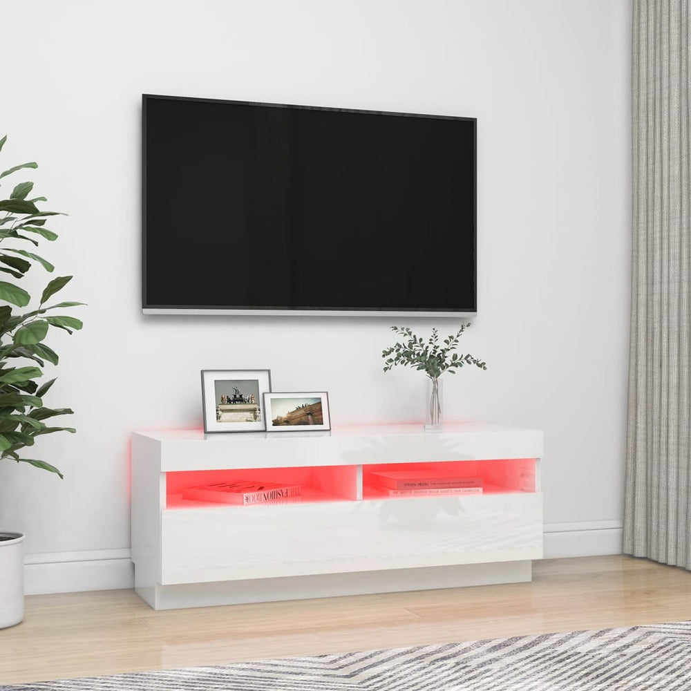 Tv-meubel met LED-verlichting 100x35x40 cm hoogglans wit MeubelReus