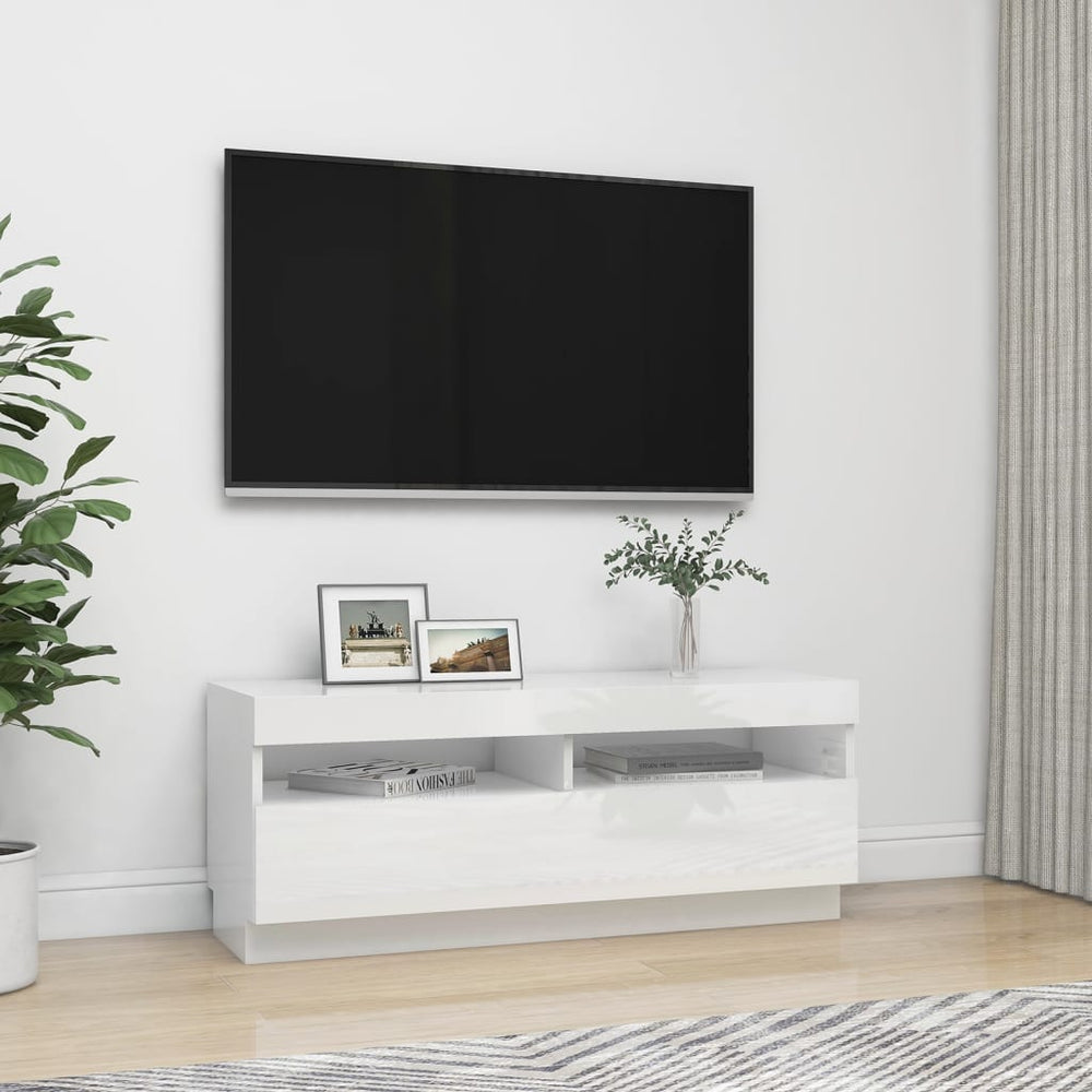 Tv-meubel met LED-verlichting 100x35x40 cm hoogglans wit MeubelReus