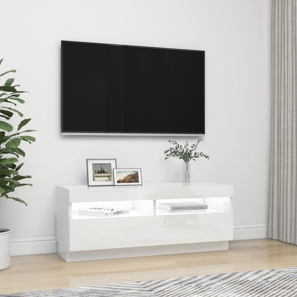 Tv-meubel met LED-verlichting 100x35x40 cm hoogglans wit MeubelReus