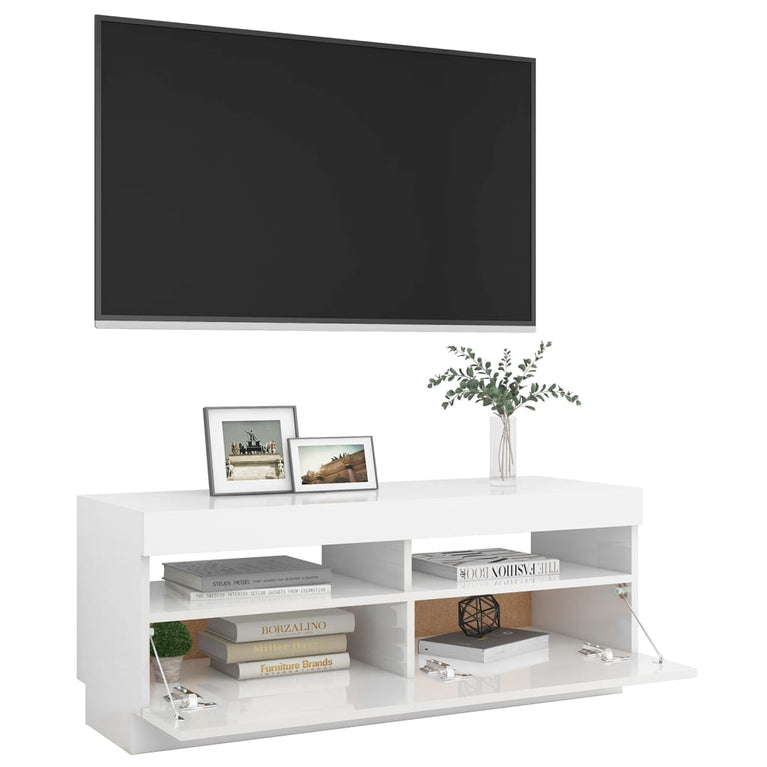 Tv-meubel met LED-verlichting 100x35x40 cm hoogglans wit MeubelReus