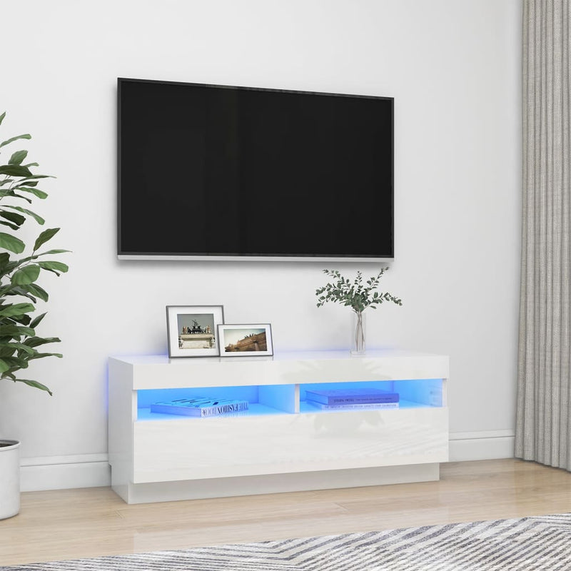 Tv-meubel met LED-verlichting 100x35x40 cm hoogglans wit MeubelReus
