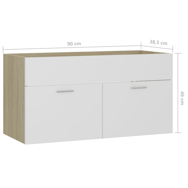 Wastafelkast 90x38,5x46 cm spaanplaat wit en sonoma eikenkleur MeubelReus