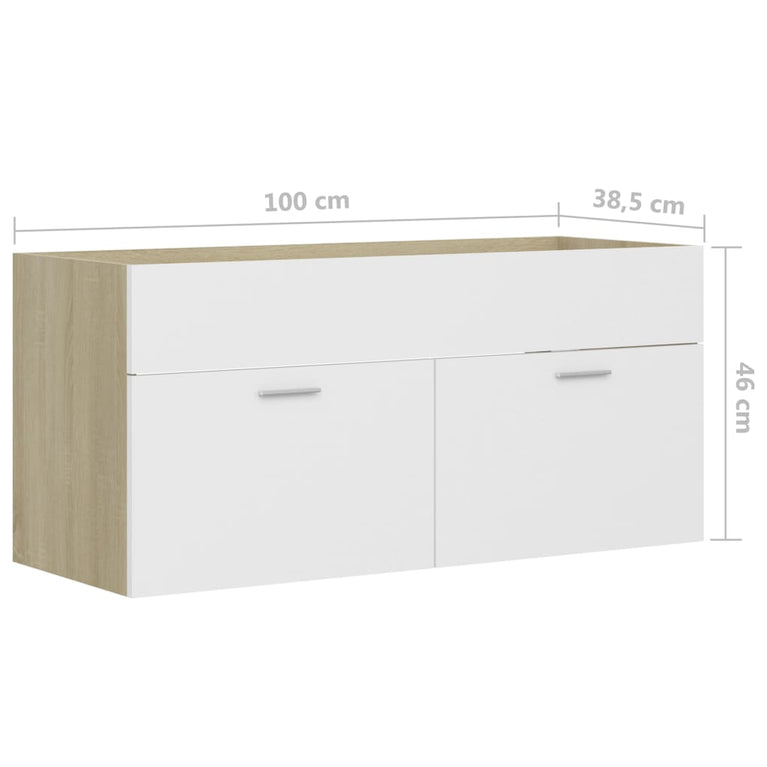 Wastafelkast 100x38,5x46 cm spaanplaat wit en sonoma eikenkleur MeubelReus