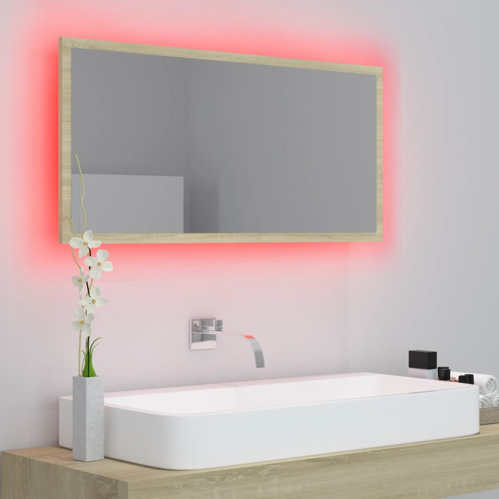 Badkamerspiegel LED 90x8,5x37 cm acryl sonoma eikenkleurig MeubelReus