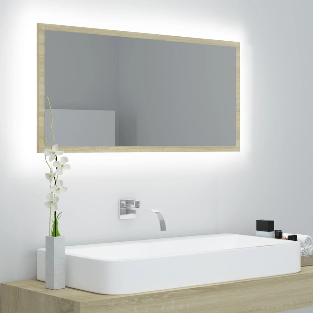 Badkamerspiegel LED 90x8,5x37 cm acryl sonoma eikenkleurig MeubelReus