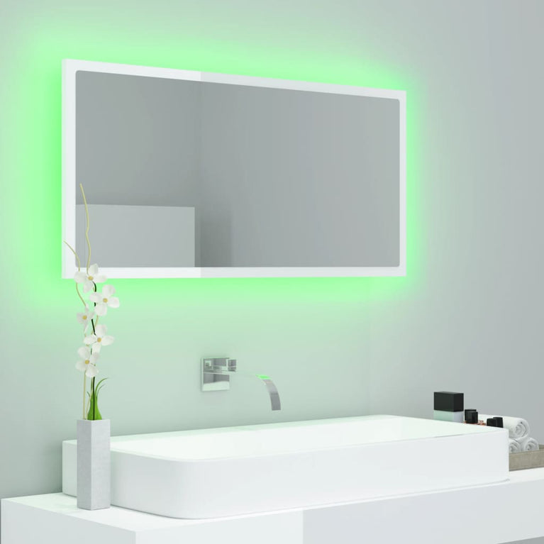 Badkamerspiegel LED 90x8,5x37 cm acryl hoogglans wit MeubelReus