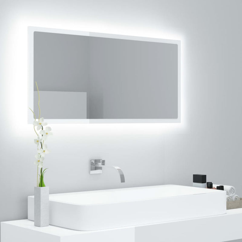 Badkamerspiegel LED 90x8,5x37 cm acryl hoogglans wit MeubelReus