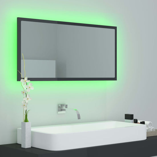Badkamerspiegel LED 90x8,5x37 cm acryl hoogglans grijs MeubelReus