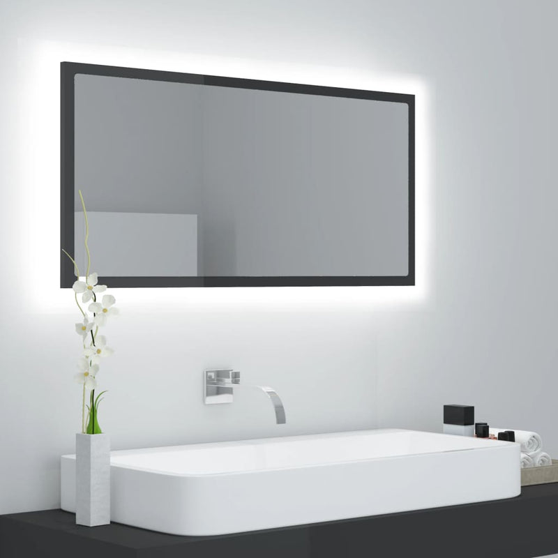 Badkamerspiegel LED 90x8,5x37 cm acryl hoogglans grijs MeubelReus