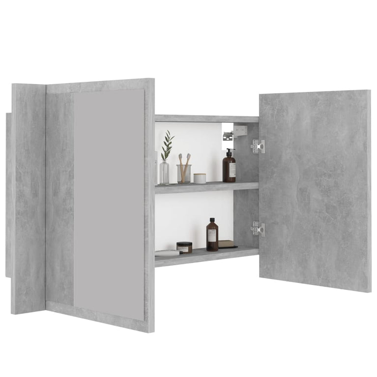 Badkamerkast met spiegel en LED 80x12x45 cm acryl betongrijs