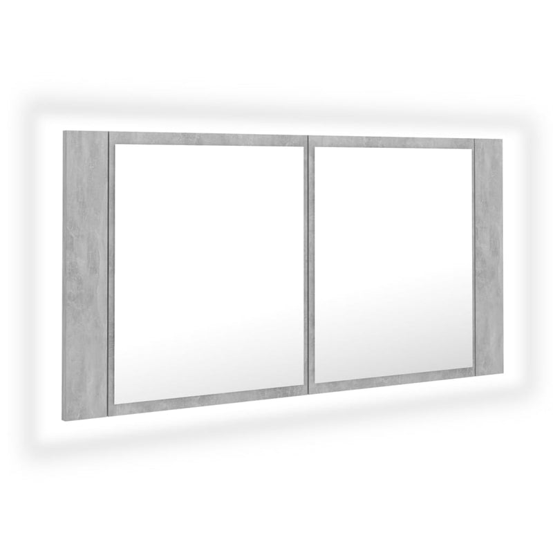 Badkamerkast met spiegel en LED 90x12x45 cm acryl betongrijs MeubelReus