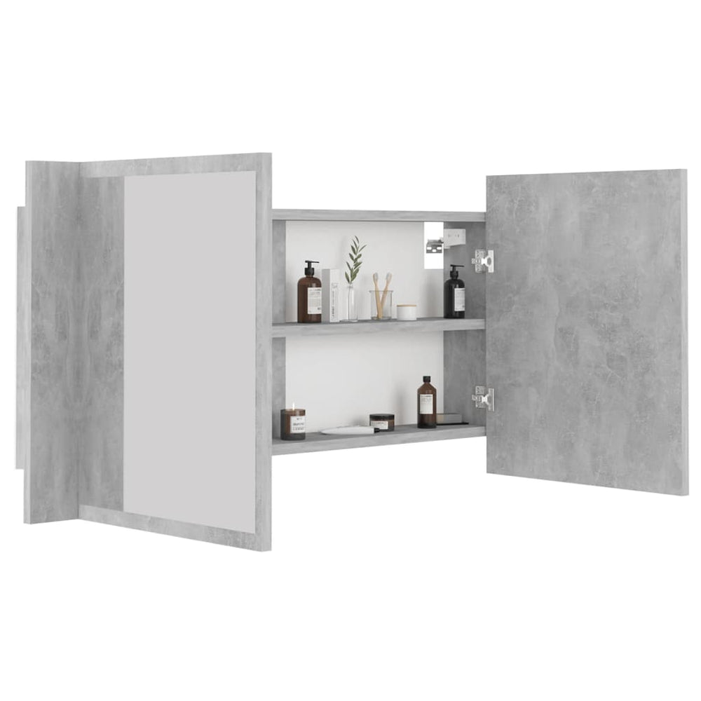 Badkamerkast met spiegel en LED 90x12x45 cm acryl betongrijs MeubelReus
