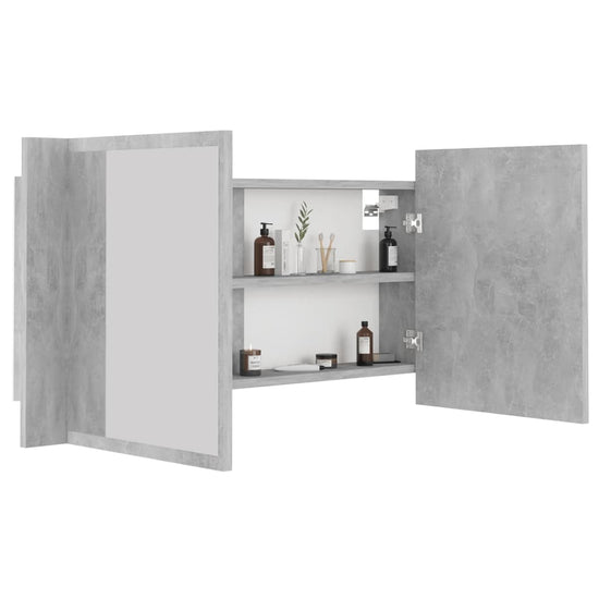 Badkamerkast met spiegel en LED 90x12x45 cm acryl betongrijs MeubelReus