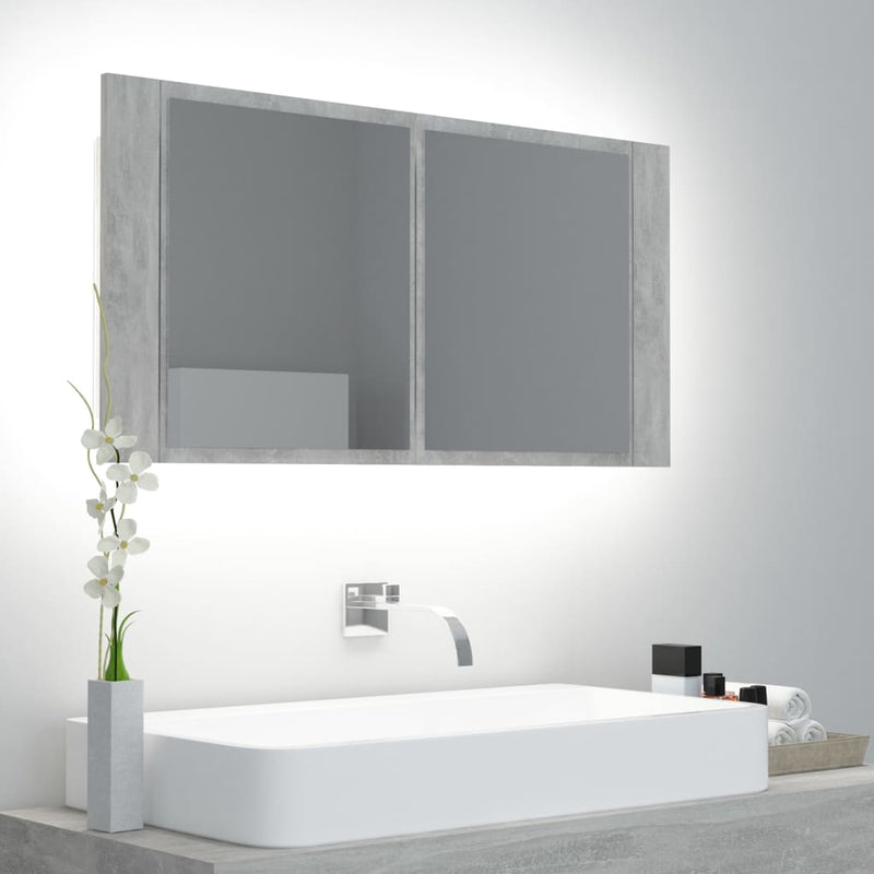 Badkamerkast met spiegel en LED 90x12x45 cm acryl betongrijs MeubelReus