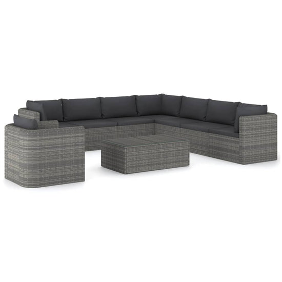 9-delige Loungeset met kussens poly rattan grijs MeubelReus