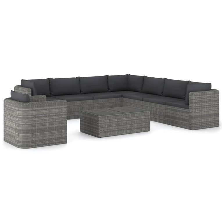 9-delige Loungeset met kussens poly rattan grijs MeubelReus