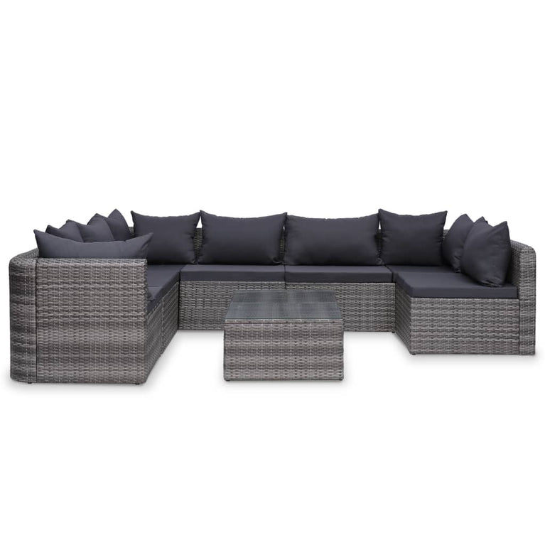 9-delige Loungeset met kussens poly rattan grijs MeubelReus