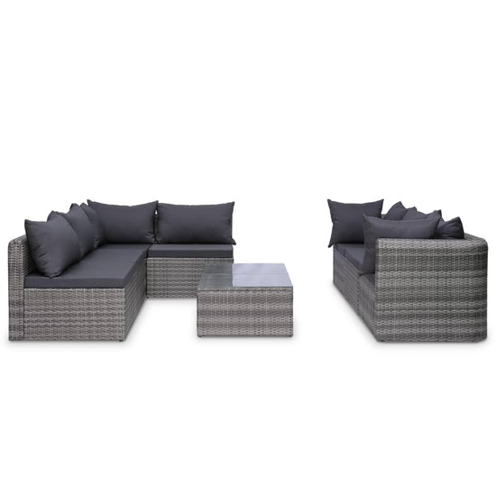 9-delige Loungeset met kussens poly rattan grijs MeubelReus