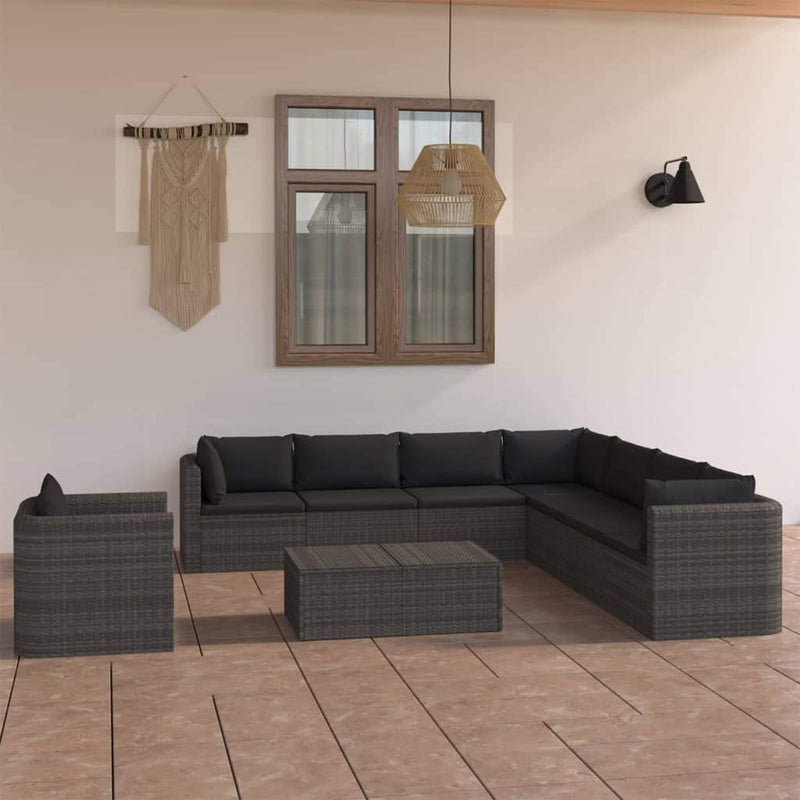 9-delige Loungeset met kussens poly rattan grijs MeubelReus