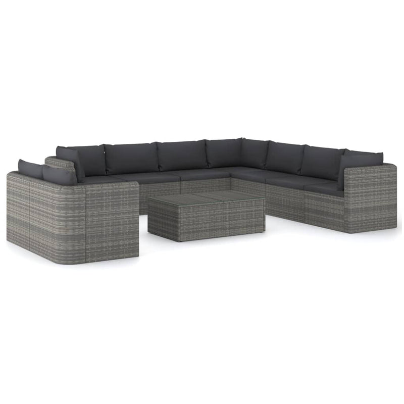 10-delige Loungeset met kussens poly rattan grijs MeubelReus