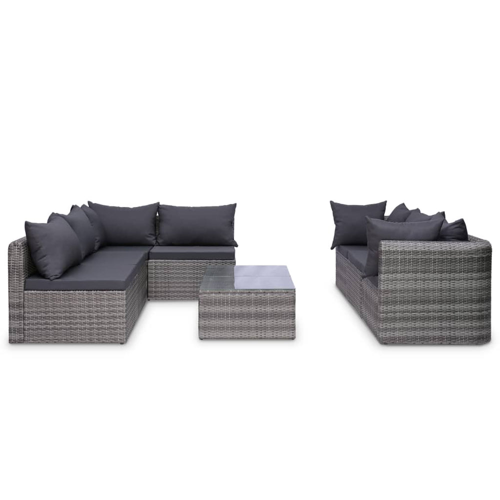 10-delige Loungeset met kussens poly rattan grijs MeubelReus