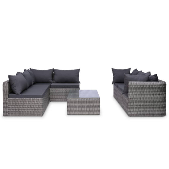 10-delige Loungeset met kussens poly rattan grijs MeubelReus