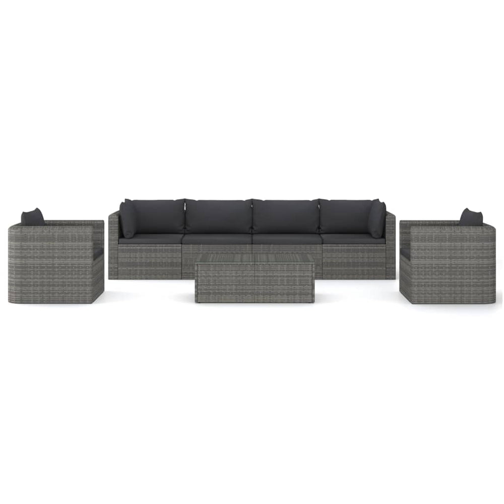 7-delige Loungeset met kussens poly rattan grijs MeubelReus