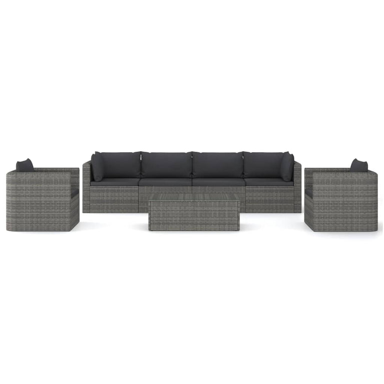 7-delige Loungeset met kussens poly rattan grijs MeubelReus