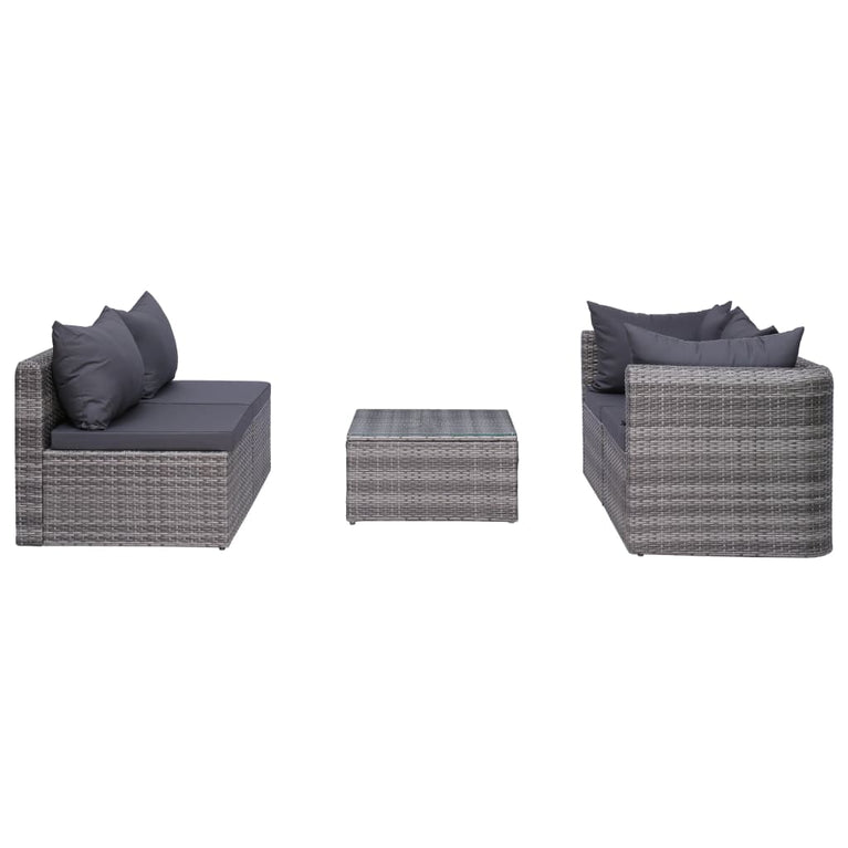 7-delige Loungeset met kussens poly rattan grijs MeubelReus