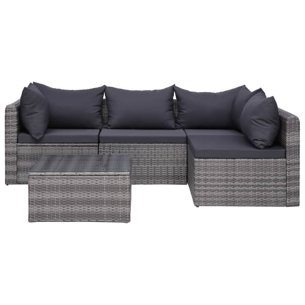 7-delige Loungeset met kussens poly rattan grijs MeubelReus