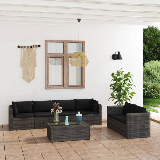 7-delige Loungeset met kussens poly rattan grijs MeubelReus