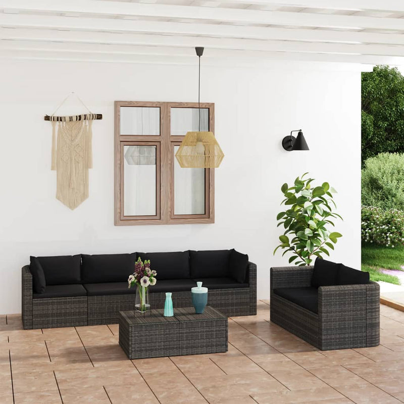 7-delige Loungeset met kussens poly rattan grijs MeubelReus