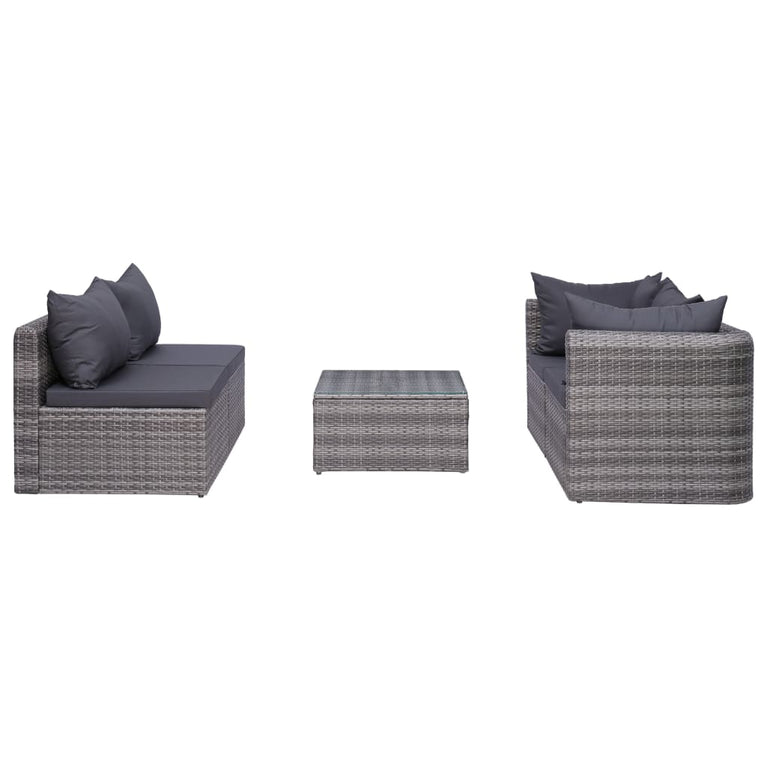 8-delige Loungeset met kussens poly rattan grijs MeubelReus