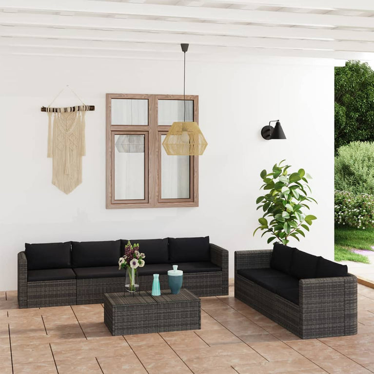 8-delige Loungeset met kussens poly rattan grijs MeubelReus