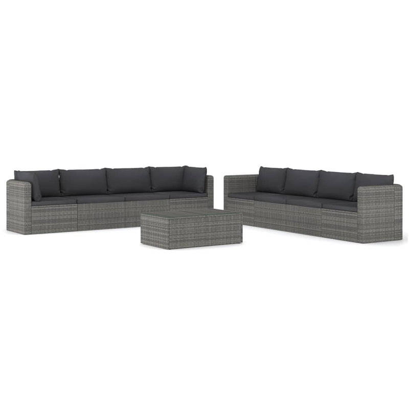 9-delige Loungeset met kussens poly rattan grijs MeubelReus